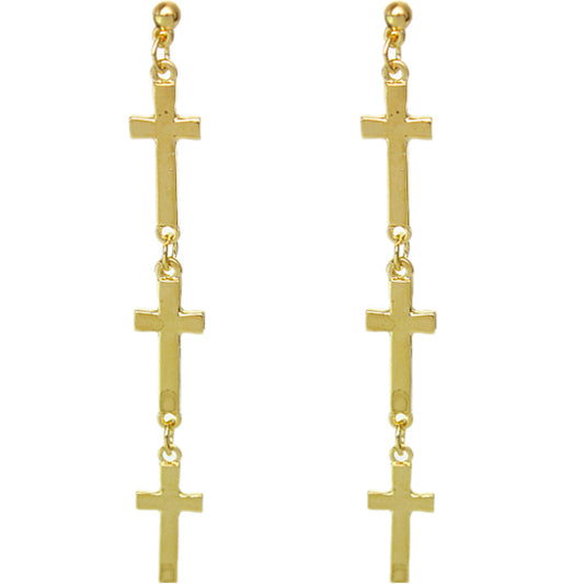 Gold triple cross post earrings