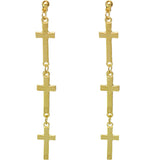 Gold triple cross post earrings
