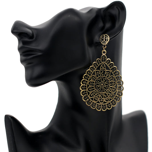 Gold Mosaic Pattern Teardrop Earrings