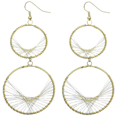 Gold Spiraled Wirework Double Hoop Dangle Earrings