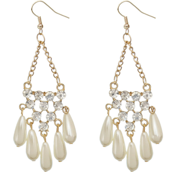 Gold Faux Pearl Gemstone Chain Earrings