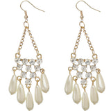 Gold Faux Pearl Gemstone Chain Earrings