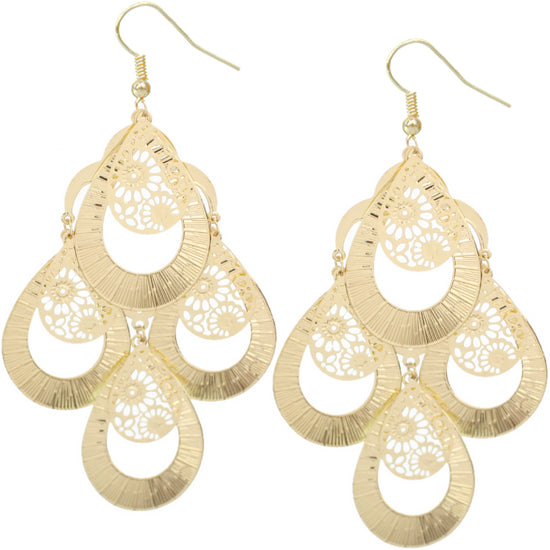 Gold Large Filigree Teardrop Dangle Earrings