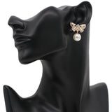 Gold Butterfly Faux Pearl Elegant Earrings