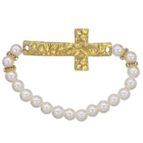 Gold Faux Pearl Cross Stretch Bracelet