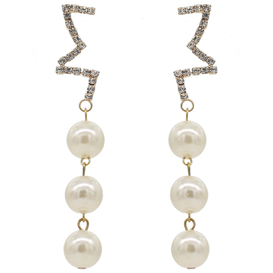 Gold Faux Pearl Half Star Earrings