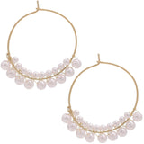Gold Faux Pearl Wire Hoop Earrings