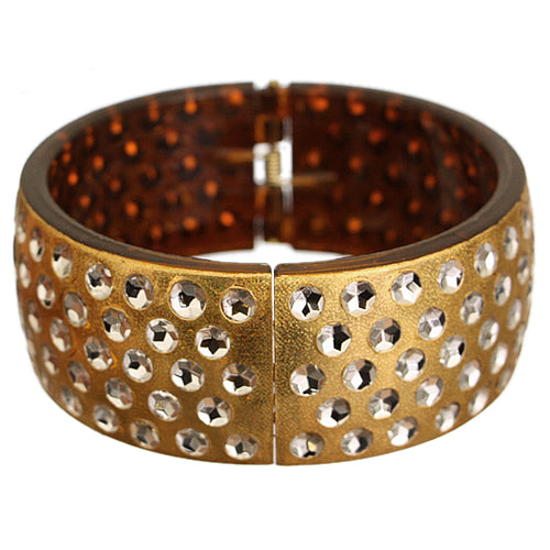 Gold Iridescent Five Row Hinged Bracelet