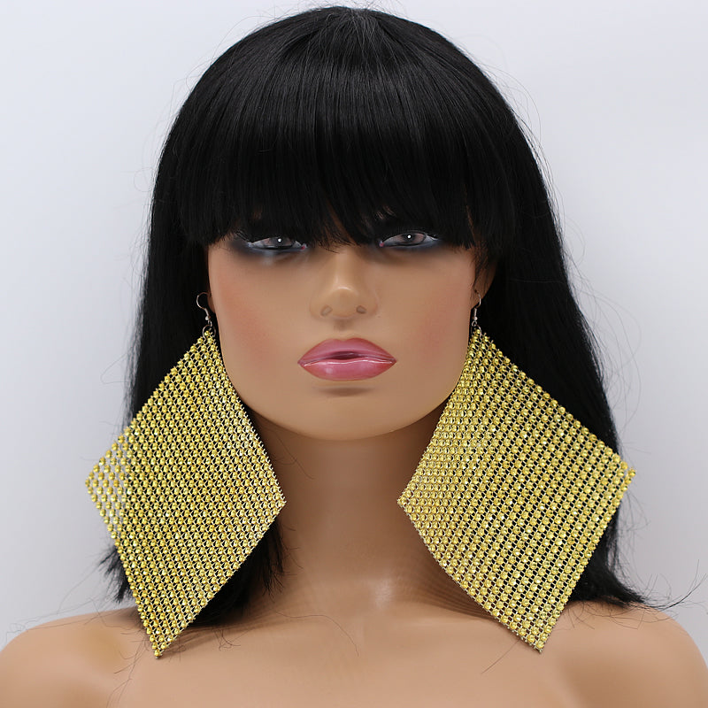 Gold Enormous Mesh Rhinestone Drop Earrings