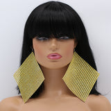 Gold Enormous Mesh Rhinestone Drop Earrings