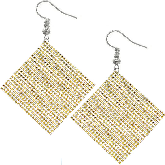 Gold Enormous Mesh Rhinestone Drop Earrings