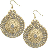 Gold Glitter Open Scrollwork Dangle Earrings