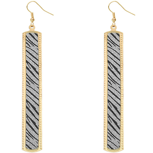 Silver Zebra Glitter Stick Dangle Earrings