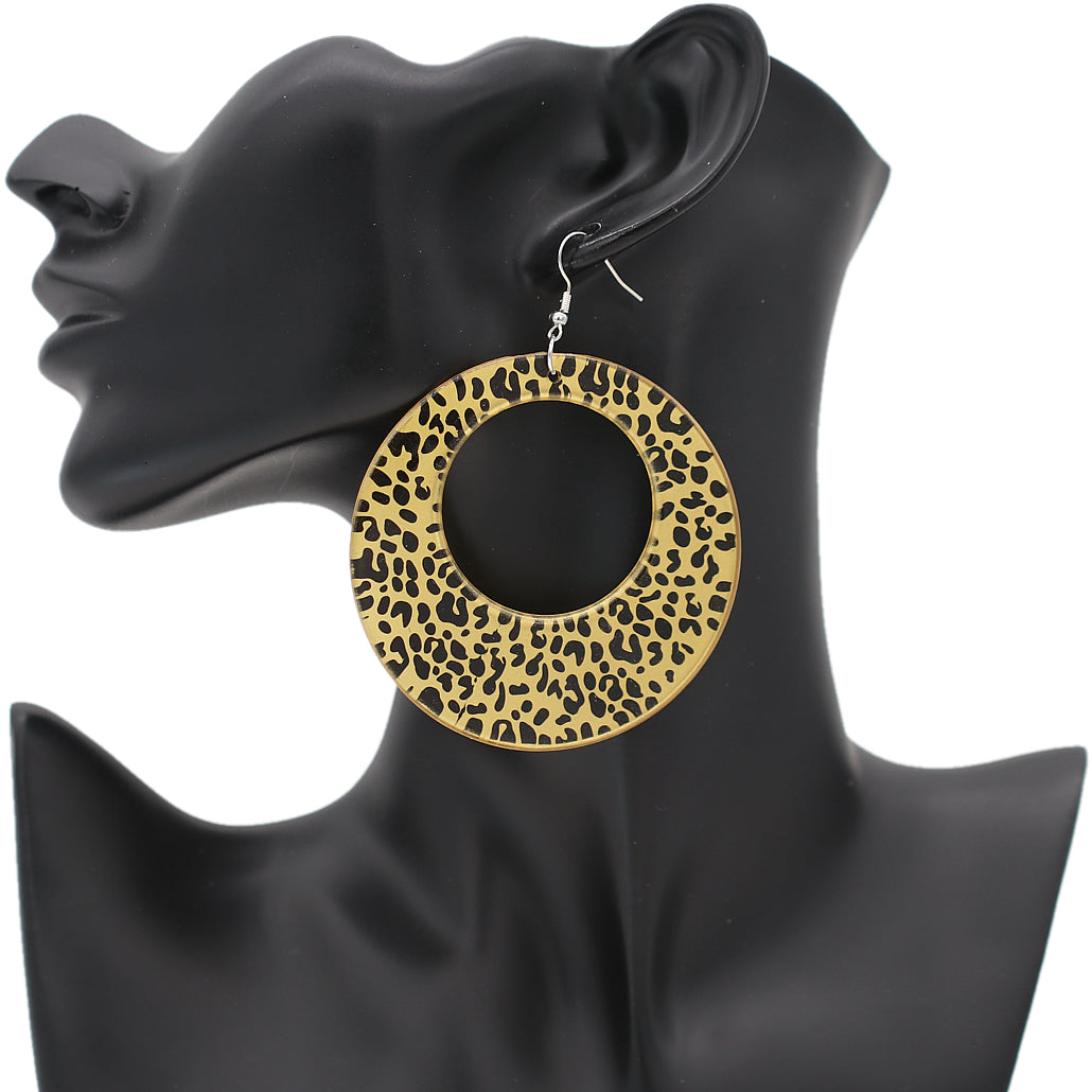 Gold Spotted Cheetah Print Round Earrings