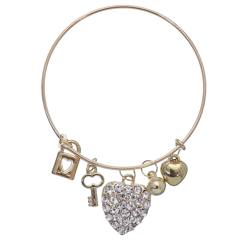 Heart Locket Key Charm Ajustable Wire Bracelet