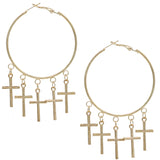 Gold Cross Round Hoop Earrings