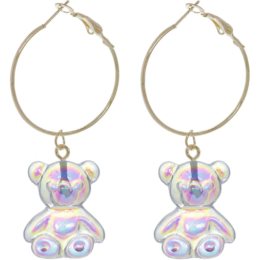 Gold Clear Iridescent Bear Mini Hoop Earrings