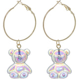 Gold Clear Iridescent Bear Mini Hoop Earrings
