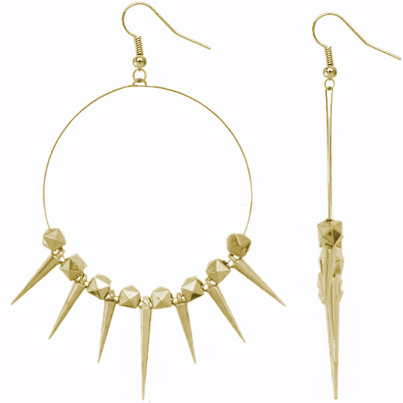 Gold 3D Cube Spike Hoop Earrings