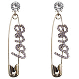 Gold Large Love Safety Pin Earrings