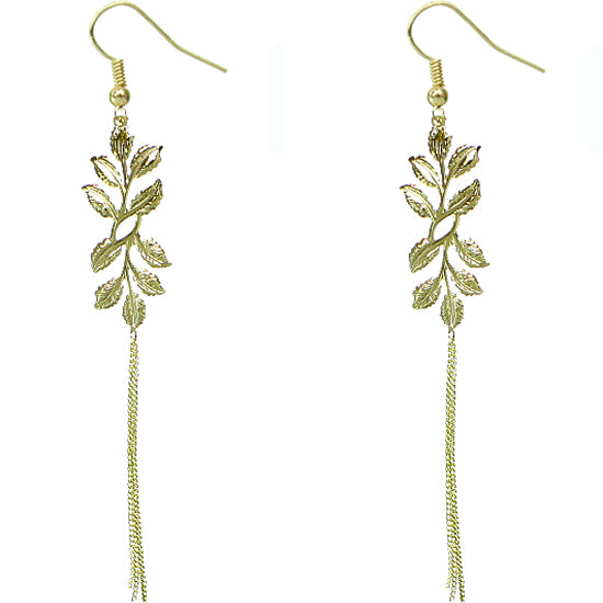 Gold Leaf Drop Chain Earrings