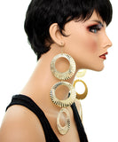 Gold Crinkle Triple Hoop Dangle Earrings