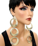 Gold Crinkle Triple Hoop Dangle Earrings