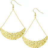 Gold Hammered Crescent Drop Chain Earrings