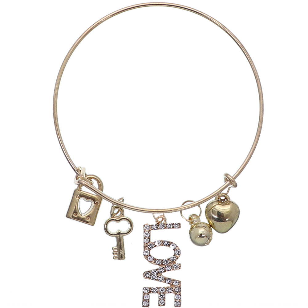 Heart Key Love Charm Ajustable Wire Bracelet