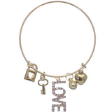 Heart Key Love Charm Ajustable Wire Bracelet