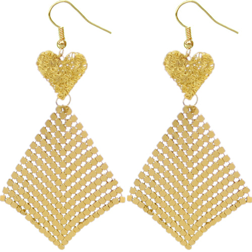 Gold Heart Mesh Dangle Earrings