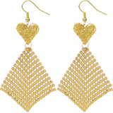 Gold Heart Mesh Dangle Earrings