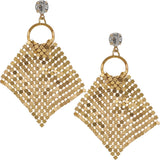 Gold Mesh Rhinestone Dangle Hoop Earrings