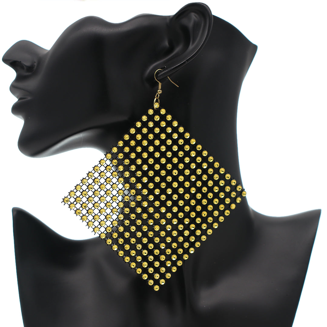 Gold Mesh Mini Rhinestone Drop Earrings