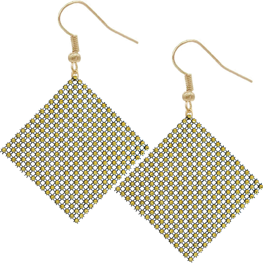 Gold Mesh Mini Rhinestone Drop Earrings