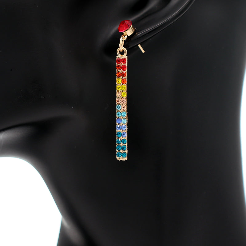 Gold Multicolor Pave Rhinestone Drop Earrings
