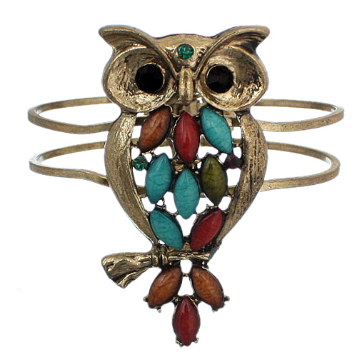 Multicolor Beaded Hoot Owl Hinged Bracelet