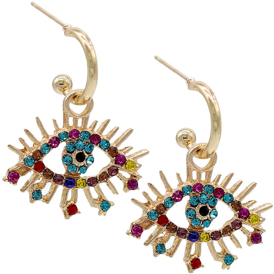 Gold Multicolor Evil Eye Mini Hoop Earrings