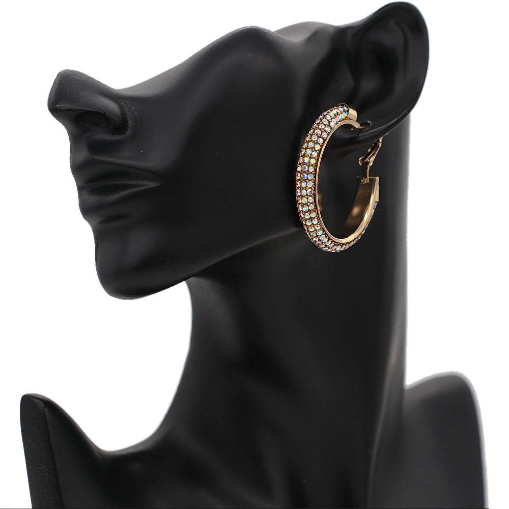 Gold Iridescent Studded CZ Hoop Earrings