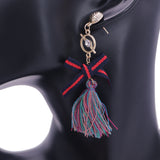 Purple Multicolor Ribbon Bow Tassel Dangle Earrings
