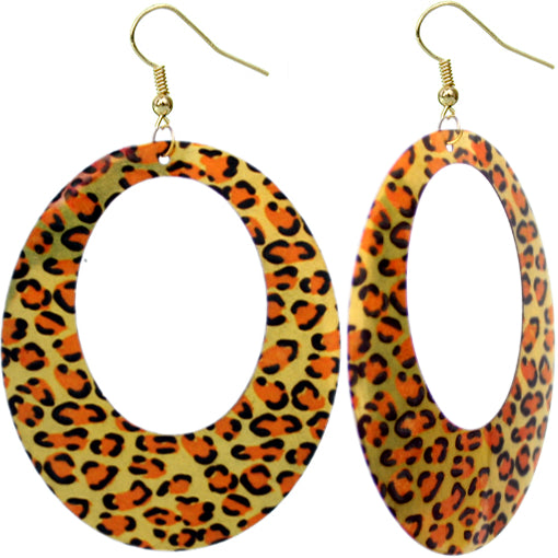 Gold Oval Cheetah Spotted Dangle Earrings