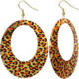 Gold Oval Cheetah Spotted Dangle Earrings