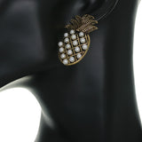 Gold Pineapple Faux Pearl Post Earrings