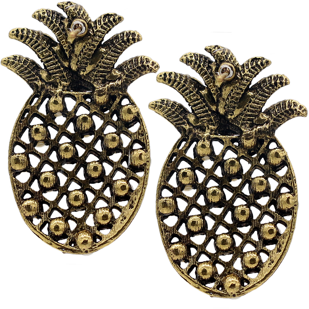 Gold Pineapple Faux Pearl Post Earrings