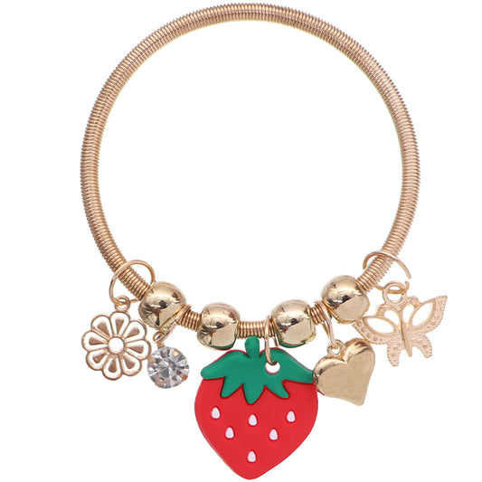 Red Strawberry Butterfly Charm Bracelet