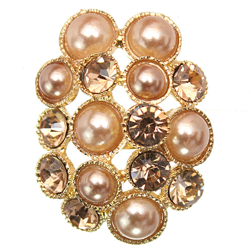 Gold Faux Pearl Rhinestone Adjustable Cluster Ring