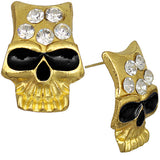Gold Rhinestone Dark Eyes Skull Earrings