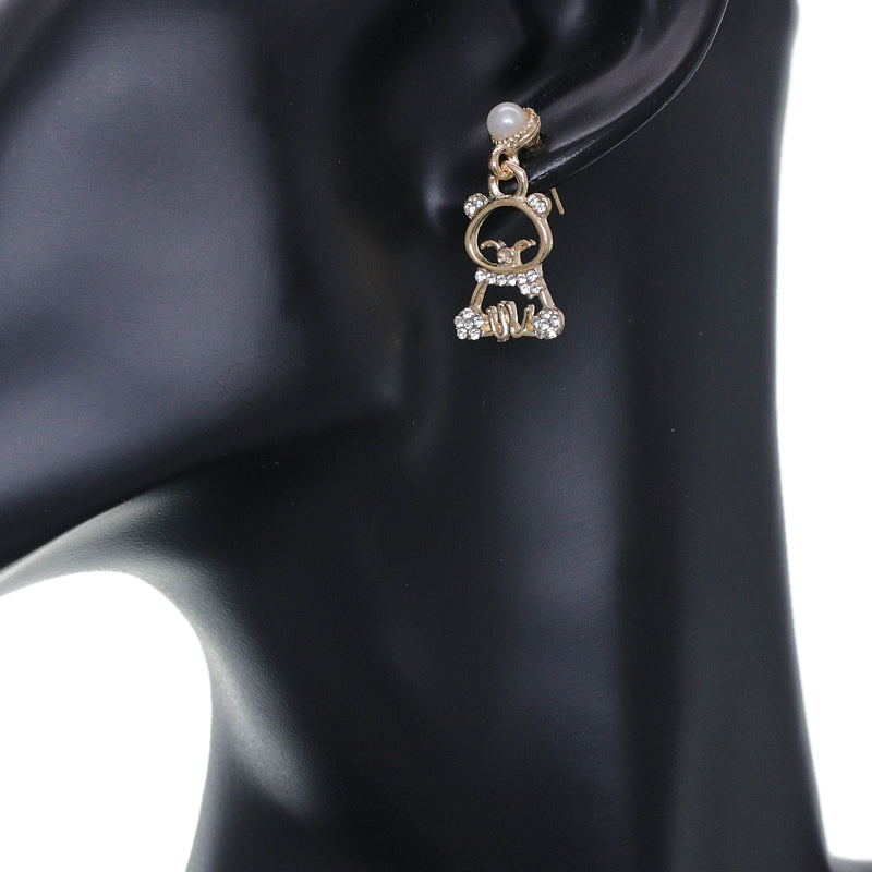 Gold Rhinestone Faux Pearl Mini Pig Earrings