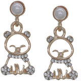 Gold Rhinestone Faux Pearl Mini Pig Earrings