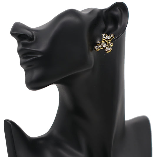 Gold Rhinestone Bow Tie Teddy Bear Earrings